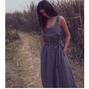 Anomaly | Cotton Striped Navy White Sleeveless Waist Tie Dress Pockets Size S
